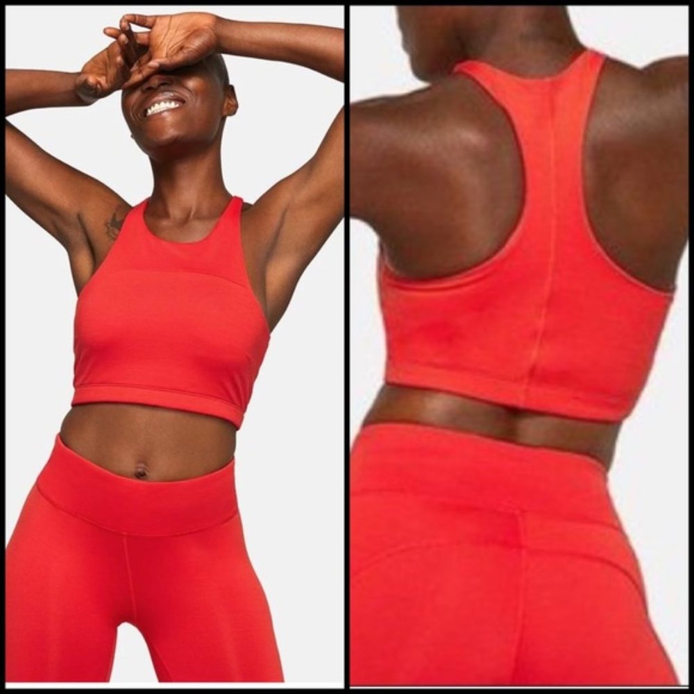 OUTDOOR VOICES XS Free Crop Red/Pink Striated Bra Top Tank Padded Racerback